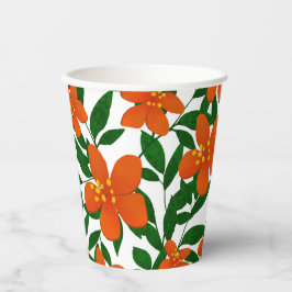 Orange Red Floral Green Botanicals Muster Pappbecher