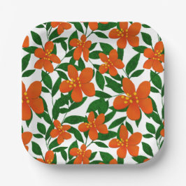 Orange Red Floral Green Botanicals Muster Pappteller