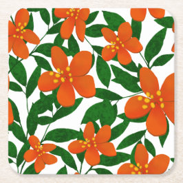Orange Red Floral Green Botanicals Muster Rechteckiger Pappuntersetzer