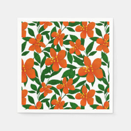 Orange Red Floral Green Botanicals Muster Serviette
