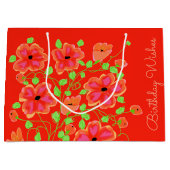 Orange Red Floral Happy Birthday Geschenktasche Große Geschenktüte (Vorderseite)