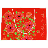 Orange Red Floral Happy Birthday Geschenktasche Große Geschenktüte (Rückseite)