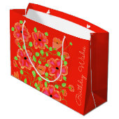 Orange Red Floral Happy Birthday Geschenktasche Große Geschenktüte (Rückseite Schrägansicht)