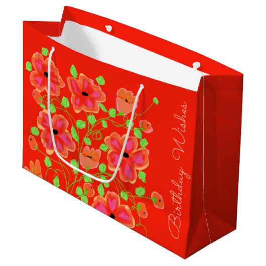Orange Red Floral Happy Birthday Geschenktasche Große Geschenktüte (Vorderseite Schrägansicht)