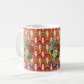Orange Red Floral Stripe Tasse (Vorderseite Links)