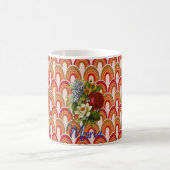 Orange Red Floral Stripe Tasse (Mittel)