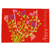 Orange Red Flower Happy Birthday Geschenktasche Große Geschenktüte (Rückseite)