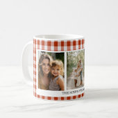 Orange-Red Gingham 3-Foto Kaffeetasse (Vorderseite Links)