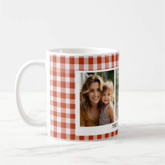 Orange-Red Gingham 3-Foto Kaffeetasse (Links)