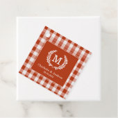 Orange-Red Gingham Monogram Wappen Custom Geschenkanhänger (Beispiel)