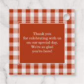 Orange-Red Gingham Monogram Wappen Custom Geschenkanhänger (Rückseite)