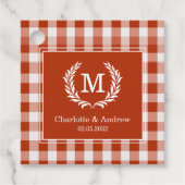 Orange-Red Gingham Monogram Wappen Custom Geschenkanhänger (Vorderseite)