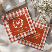 Orange-Red Gingham Monogram Wappen Custom Geschenkanhänger