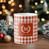 Orange-Red Gingham Monogram Wappen Custom Kaffeetasse