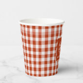 Orange-Red Gingham Monogram Wappen Custom Pappbecher (Rechts)