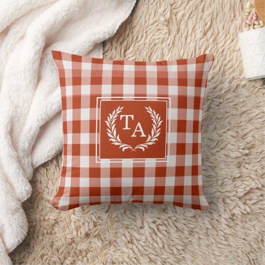 Orange-Red Gingham Monogram-Wappen Kissen (Decke)