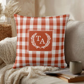 Orange-Red Gingham Monogram-Wappen Kissen