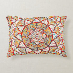 Orange, Red, Gold Indian Mandala - Boho Mandala Dekokissen