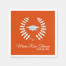Orange Red Grad Cap & Blätter Paper Napkins