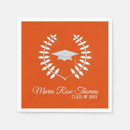 Orange Red Grad Cap & Blätter Paper Napkins Serviette