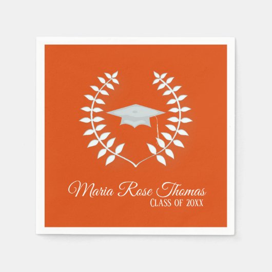 Orange Red Grad Cap & Blätter Paper Napkins Serviette (Vorderseite)
