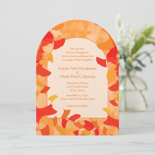 Orange Red Herbstlaubs Hochzeitseinladung Einladung (Stehend Vorderseite)