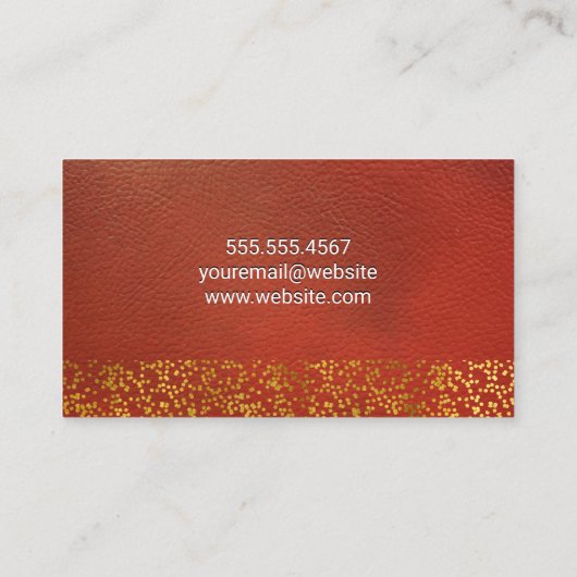 Orange Red Leather Texture | Speck von Goldfolie Visitenkarte (Rückseite)