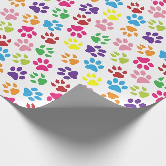 Orange Red Lime Green Turquoise Blue Paw Prints Geschenkpapier (Ecke)