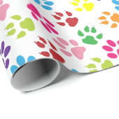 Orange Red Lime Green Turquoise Blue Paw Prints Geschenkpapier (Rolleneckpunkt)