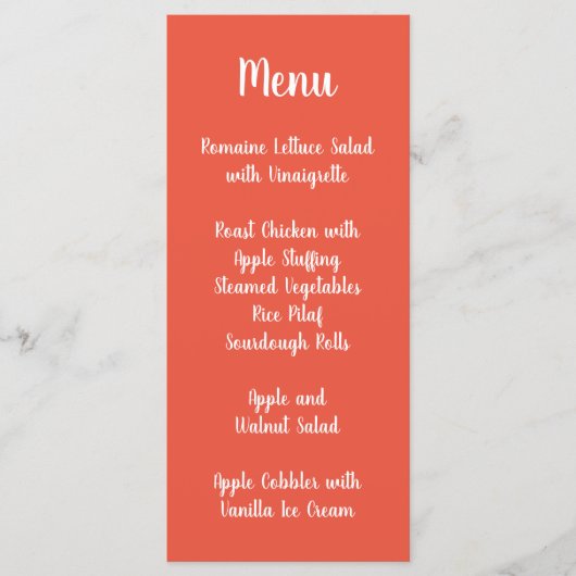 Orange Red Modern Calligraphy Wedding Menükarte (Vorderseite)