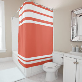 Orange Red: Moderne Linien in Weiß Duschvorhang