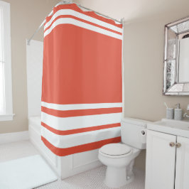 Orange Red: Moderne Linien in Weiß Duschvorhang
