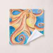 Orange Red Octopus Aquarellfarbe Tinte Badhandtuch Set (Waschlappen)