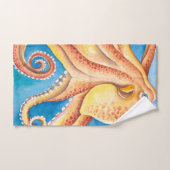 Orange Red Octopus Aquarellfarbe Tinte Badhandtuch Set (Handtuch)