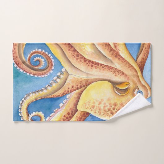 Orange Red Octopus Aquarellfarbe Tinte Badhandtuch Set (Handtuch)