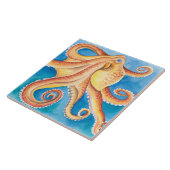 Orange Red Octopus Aquarellfarbe Tinte Fliese (Seite)