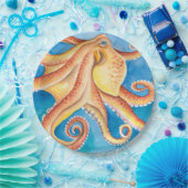 Orange Red Octopus Aquarellfarbe Tinte Pappteller (Party)