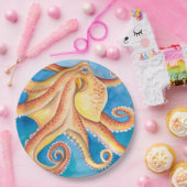 Orange Red Octopus Aquarellfarbe Tinte Pappteller (Party)