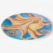 Orange Red Octopus Aquarellfarbe Tinte Pappteller (Schrägansicht)