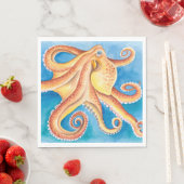 Orange Red Octopus Aquarellfarbe Tinte Serviette (Beispiel)