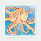 Orange Red Octopus Aquarellfarbe Tinte Serviette (Vorderseite)