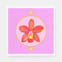 Orange Red Orchid Paper Napkins