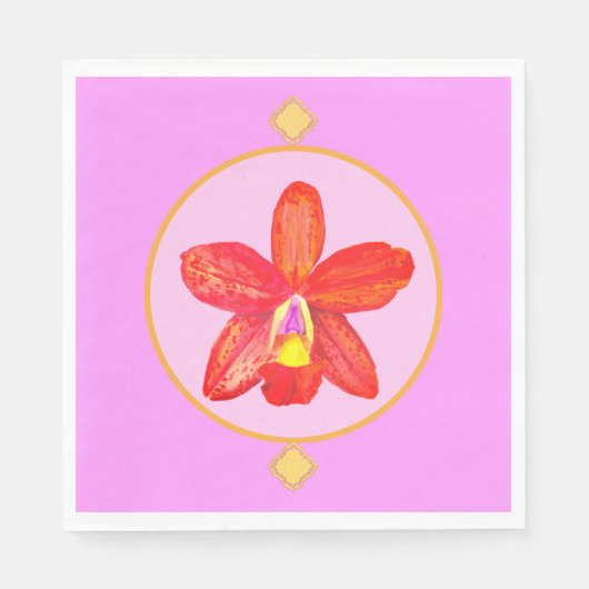 Orange Red Orchid Paper Napkins Serviette (Vorderseite)