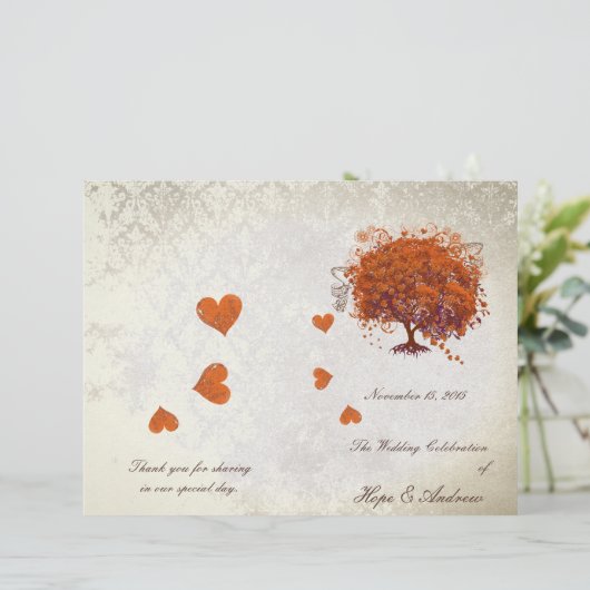 Orange Red Plum Heart Leaf Tree Hochzeitsprogramm (Stehend Vorderseite)