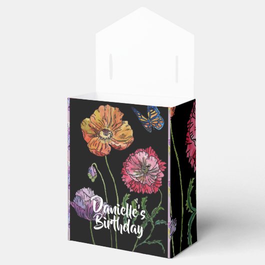 Orange Red Poppe auf Schwarz Blumenkuchen Geburtst Geschenkschachtel (Geöffnet)