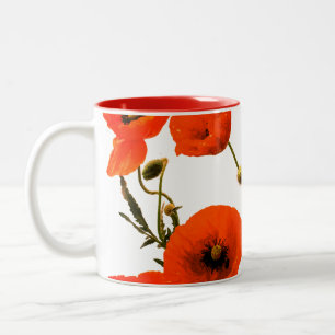 Orange Red Poppe Blume Aquarell Blumengeschenk Zweifarbige Tasse