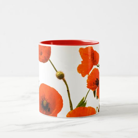 Orange Red Poppe Blume Aquarell Blumengeschenk Zweifarbige Tasse (Mittel)