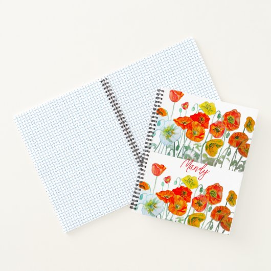 Orange Red Poppe Blume Muster Wasserfarbe Notizblock (Innenseite)