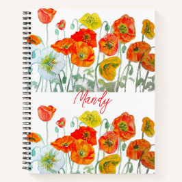 Orange Red Poppe Blume Muster Wasserfarbe Notizblock