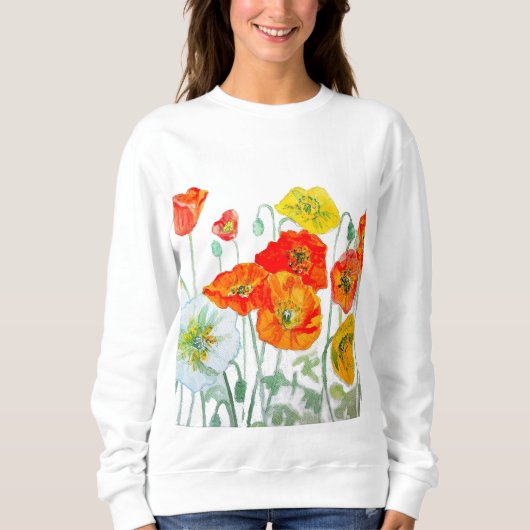Orange Red Poppe Blume Muster Wasserfarbe Sweatshirt (Vorderseite)
